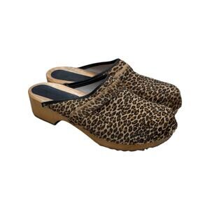 Bjork Safari Wood Open Back Leopard Clog